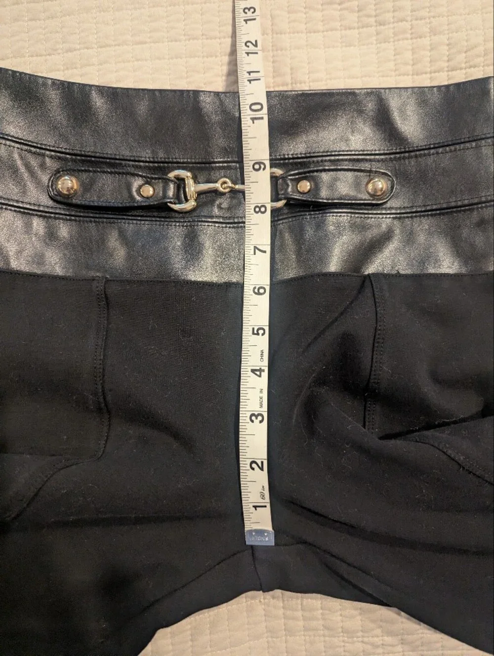 BEBE Black Ponte Leggings with Faux-Leather High Waist & Gold Hardware Small